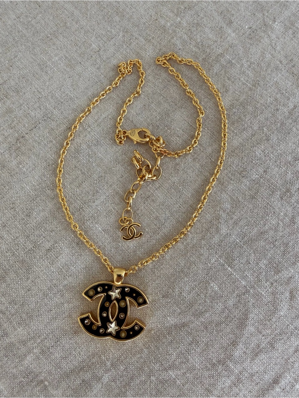 CHANEL Gold Chain Necklace with Black Enamel CC Logo Pendant - Picture 9 of 10
